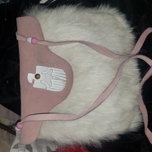 Native rabbit fur and leather purse